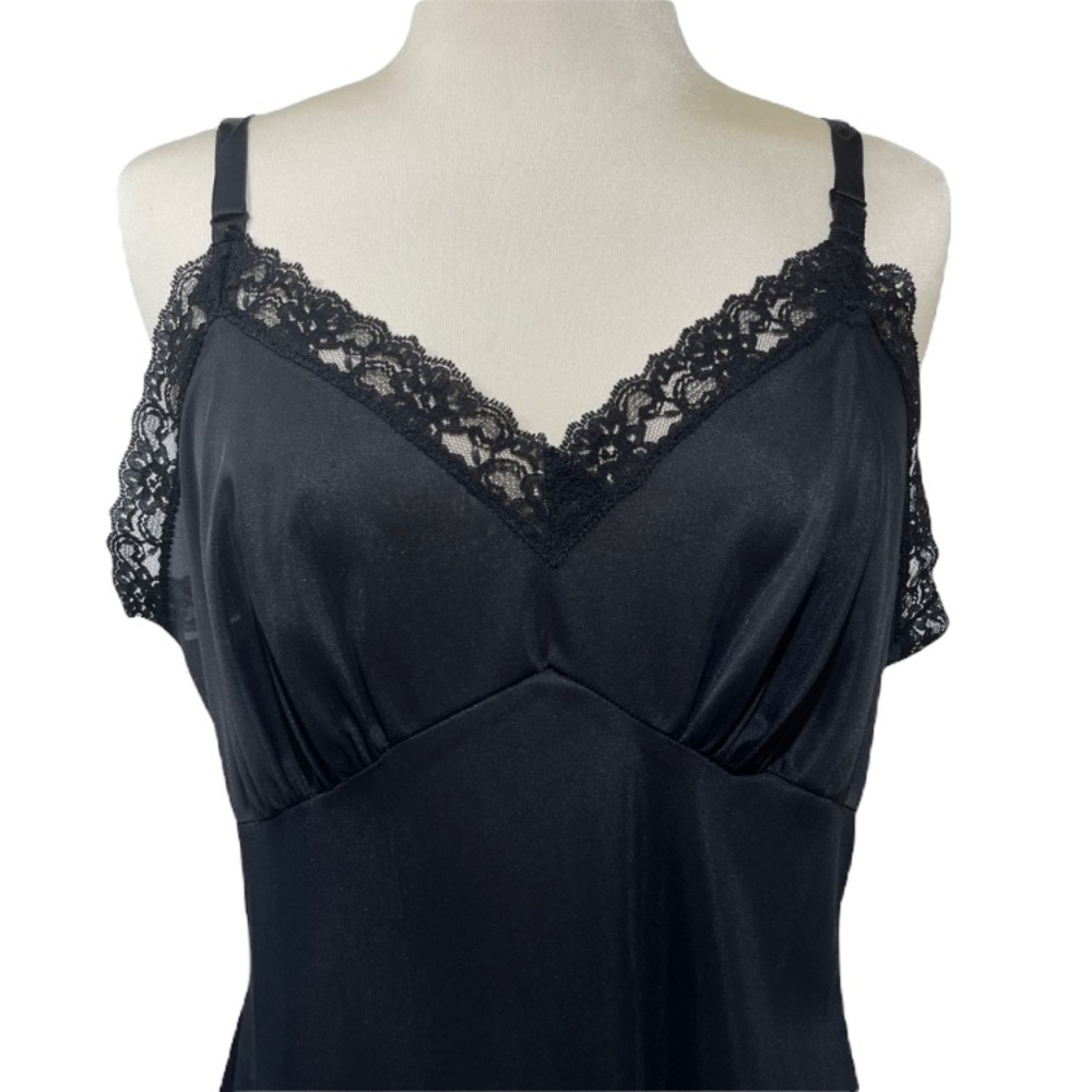 Vintage Slip Dress Full Slip Lace Lingerie Romantic Sexy Pin Up Black Med Large - Picture 10 of 12
